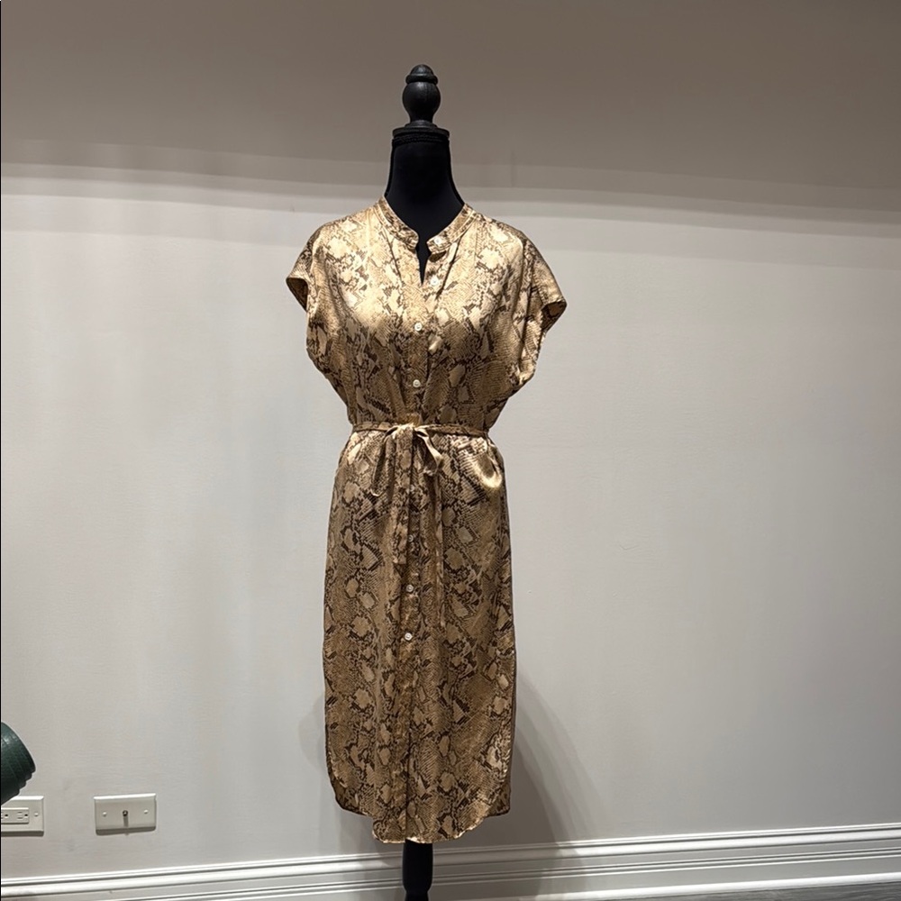 Banana Republic Gold Patterned Midi Dress